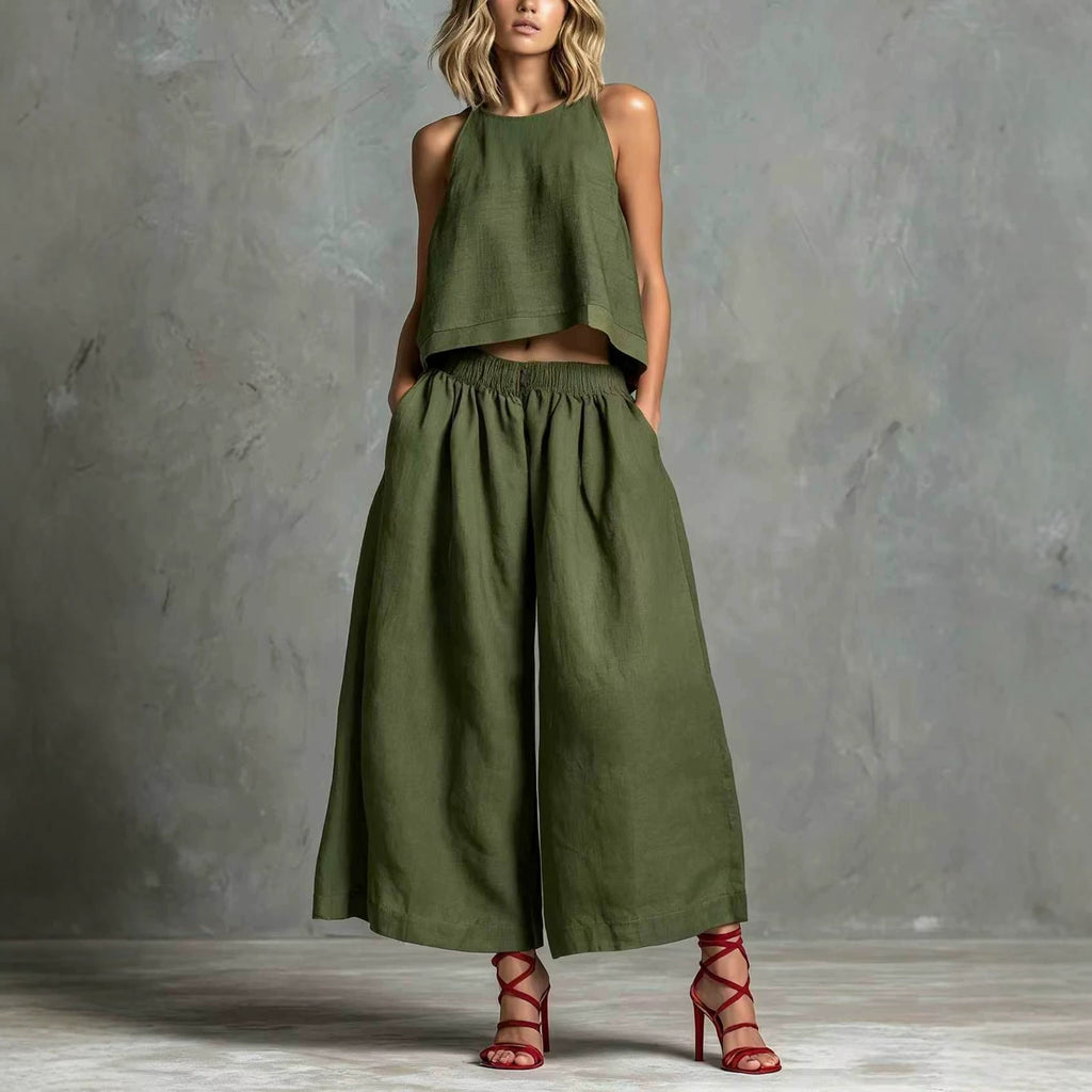 Loose Laid-back Linen Vest And Wide-leg Pants Set – Premium 0 | RICALOUX