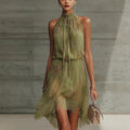 V-neck Waist Trimming Ruffles Elegant Dress by Ricaloux