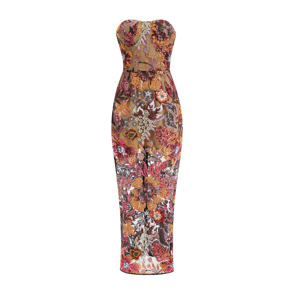 Embroidered Beaded Floral Strapless Dress For Women by Ricaloux