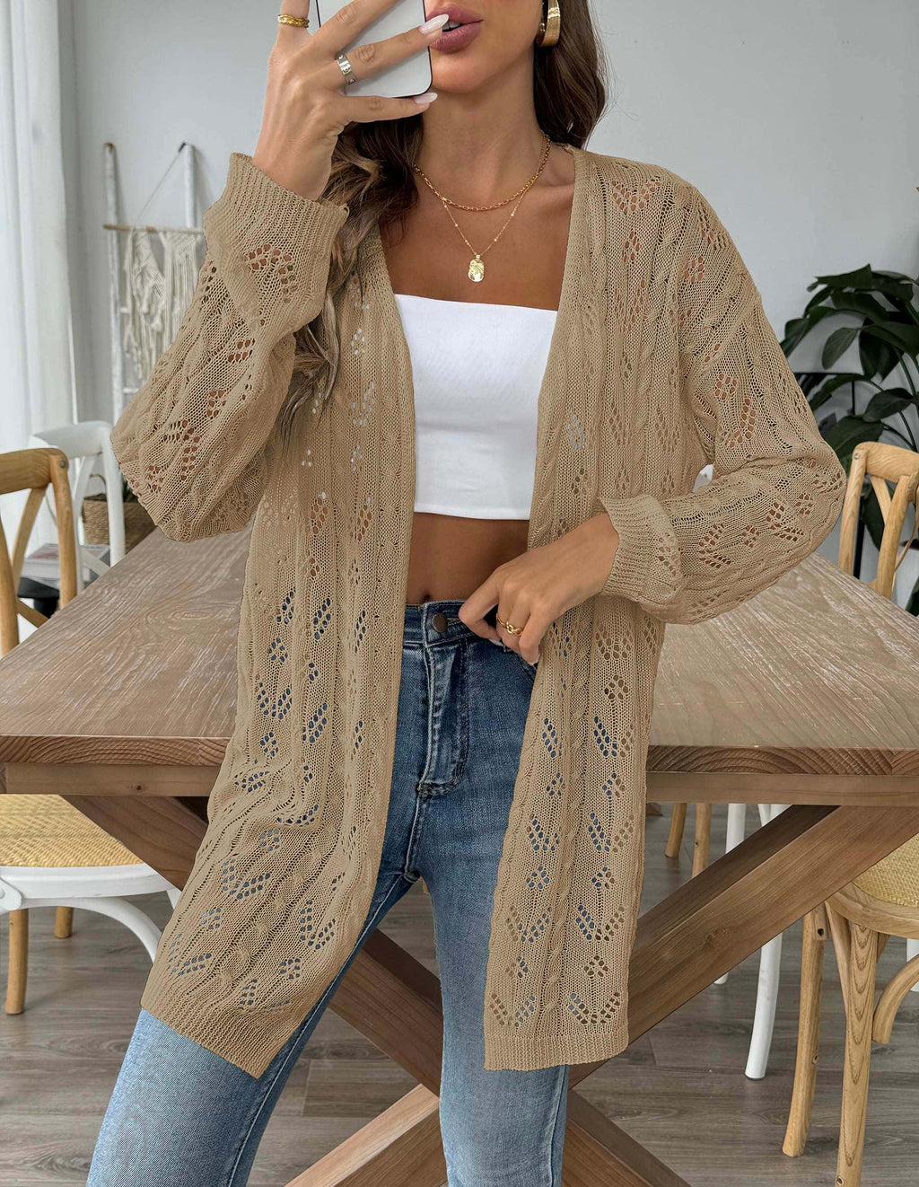 Women Hollow Knit Cardigan, Cross-border European American Bestseller Open Front Air Conditioning Sweater, Casual Loose Beach Outerwear, 6 Colors Available by Ricaloux