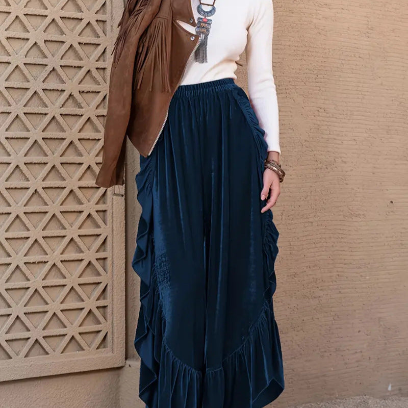 Casual Chic Velvet Skirt With Ruffled Hem And Side Slit by Ricaloux