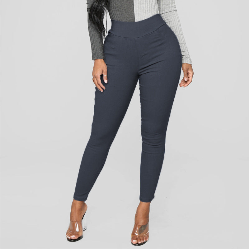 Womens Solid-color Tight High-waist Casual Trousers – Premium 0 | RICALOUX