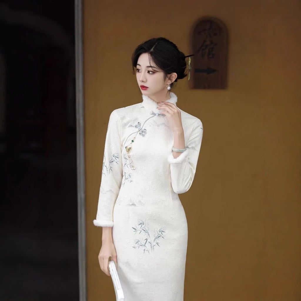 Improved Cheongsam Dress Winter Fleece-lined - RICALOUX
