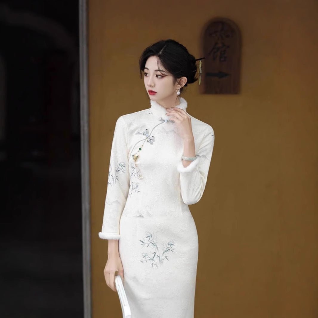 Improved Cheongsam Dress Winter Fleece-lined - RICALOUX