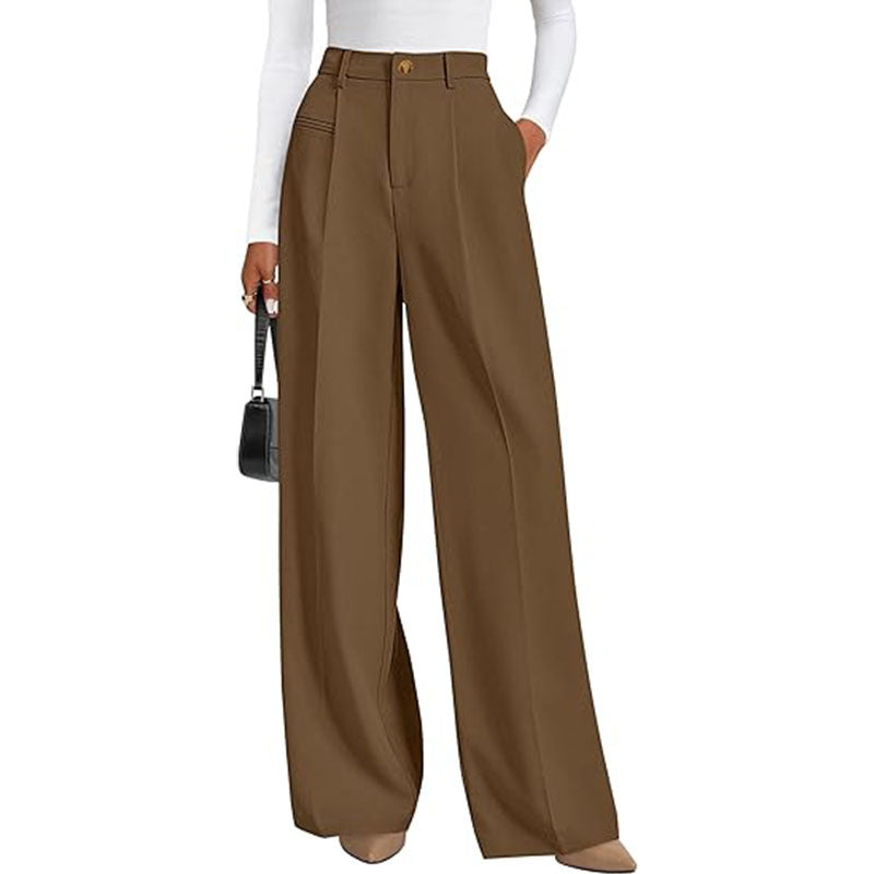 New Solid-color High-waisted Womens Casual Wide-leg Pants by Ricaloux