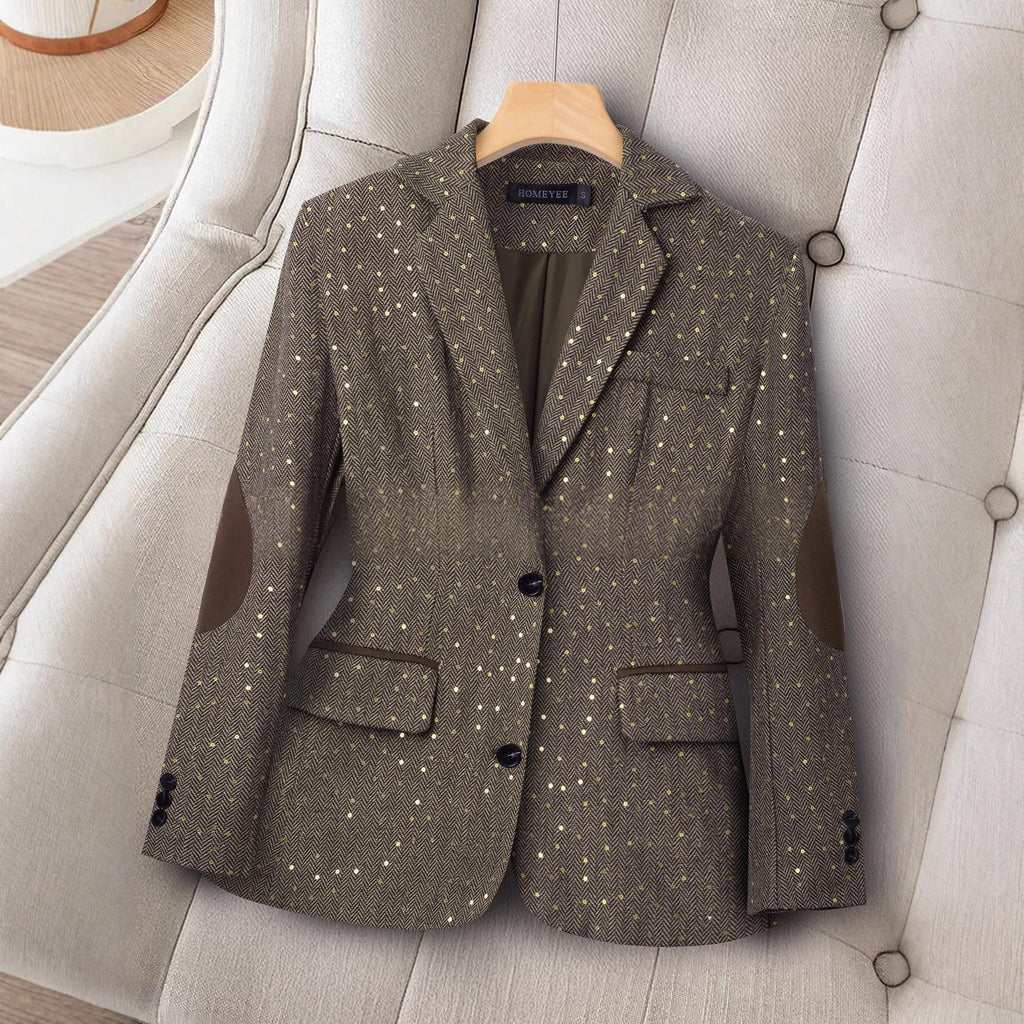 Womens Long-Sleeve Color-Block Suit With Spring And Autumn Geometric Patterns by Ricaloux