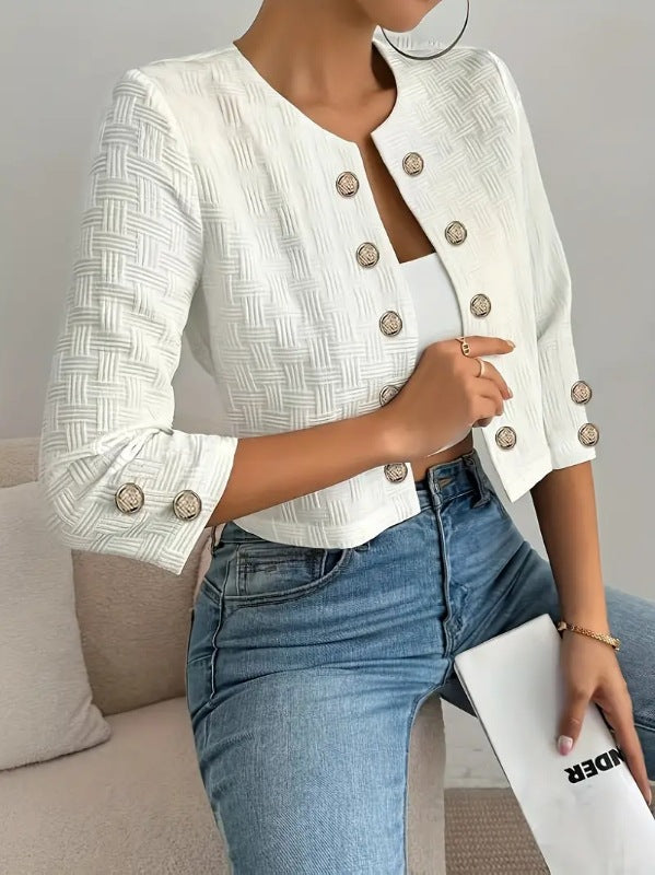 Versatile Round-neck Buttoned-sleeve Chanel-style Cropped Jacket by Ricaloux