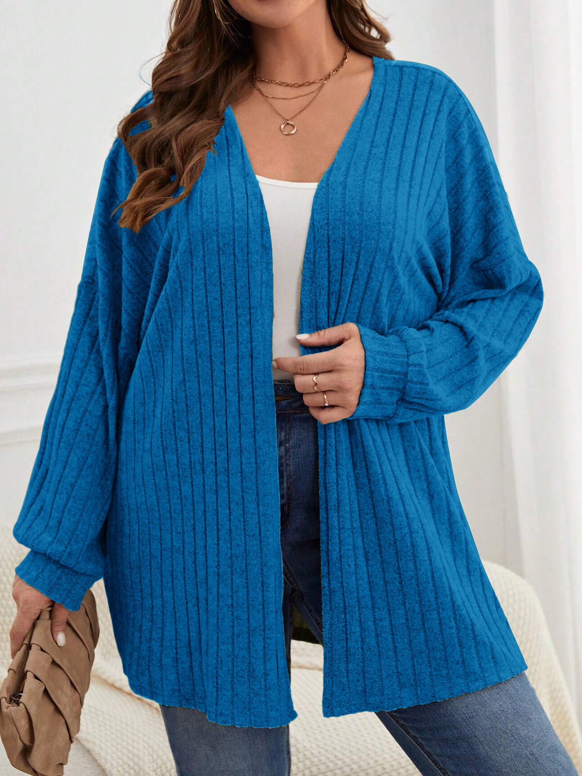Long Sleeve Solid Color Loose Cardigan Top Women's Knitting Coat by Ricaloux