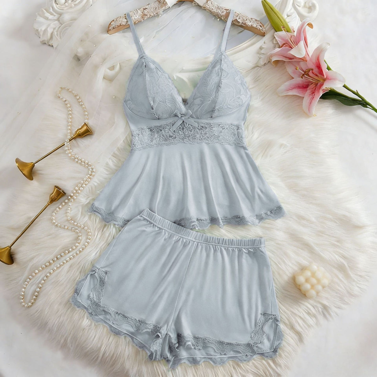 Lace-trimmed Camisole Loungewear Casual 2-piece Set For Women by Ricaloux
