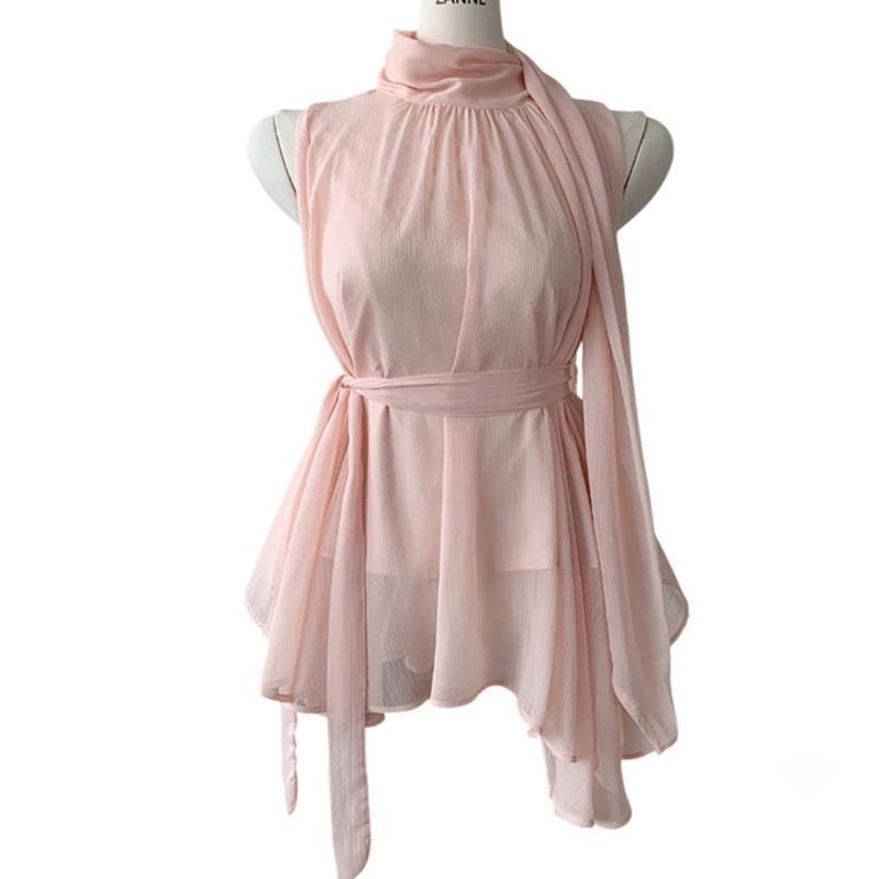 Womens Solid-color Sleeveless Chiffon Blouse Top by Ricaloux
