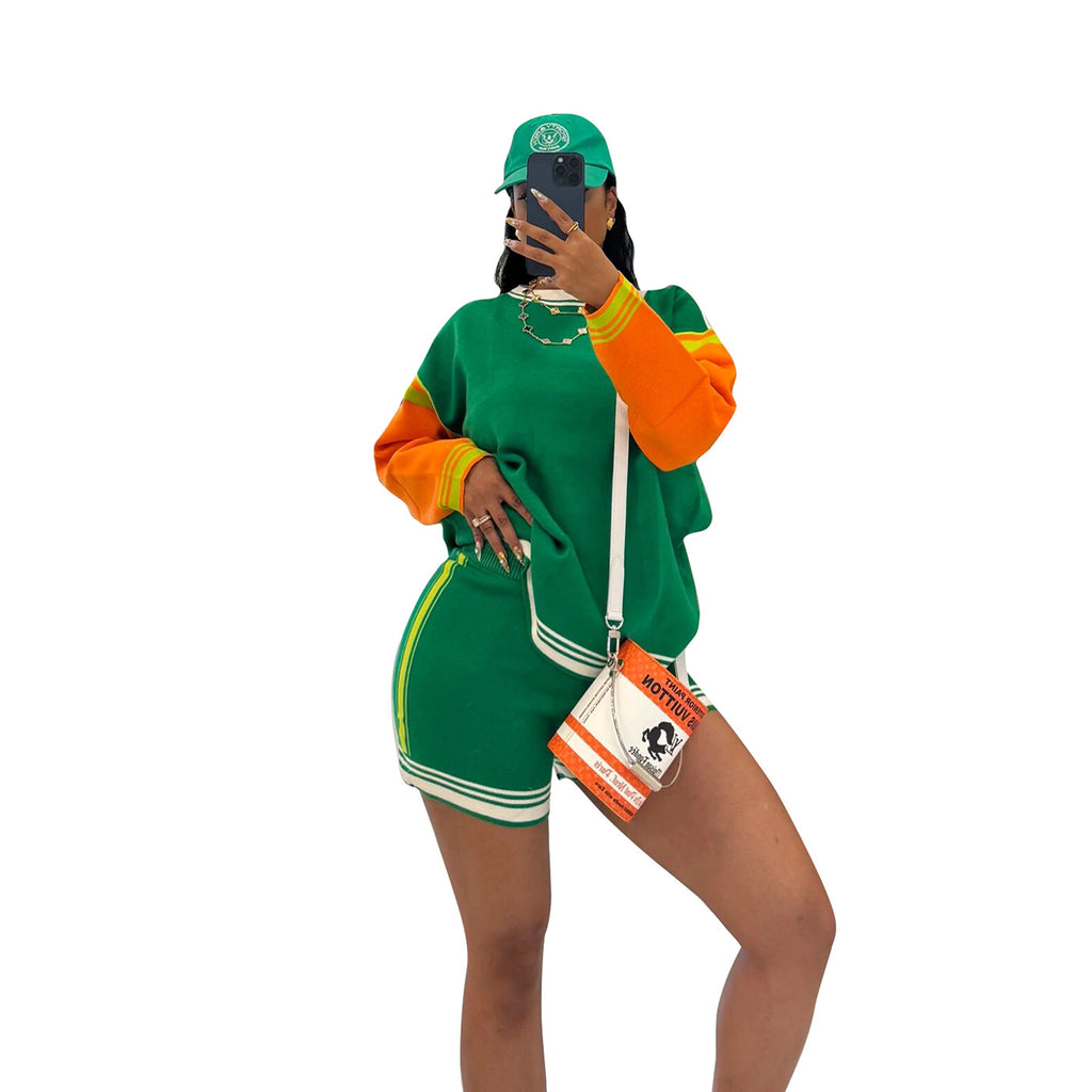 New Womens Sporty Stylish And Casual Color-block Set by Ricaloux