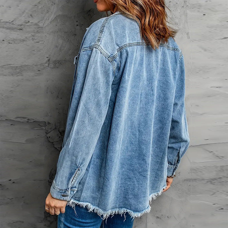Womens Long-sleeved Loose-fit Raw-edge Blouse – Premium 0 | RICALOUX