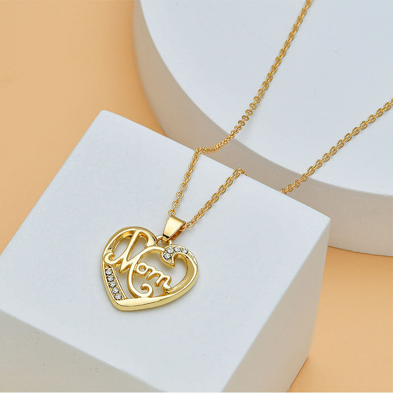 Mother's Day Mom Heart Shape With Diamond Letter Necklace For Women Fine Jewelry Women Accessories Fashion Jewelry by Ricaloux