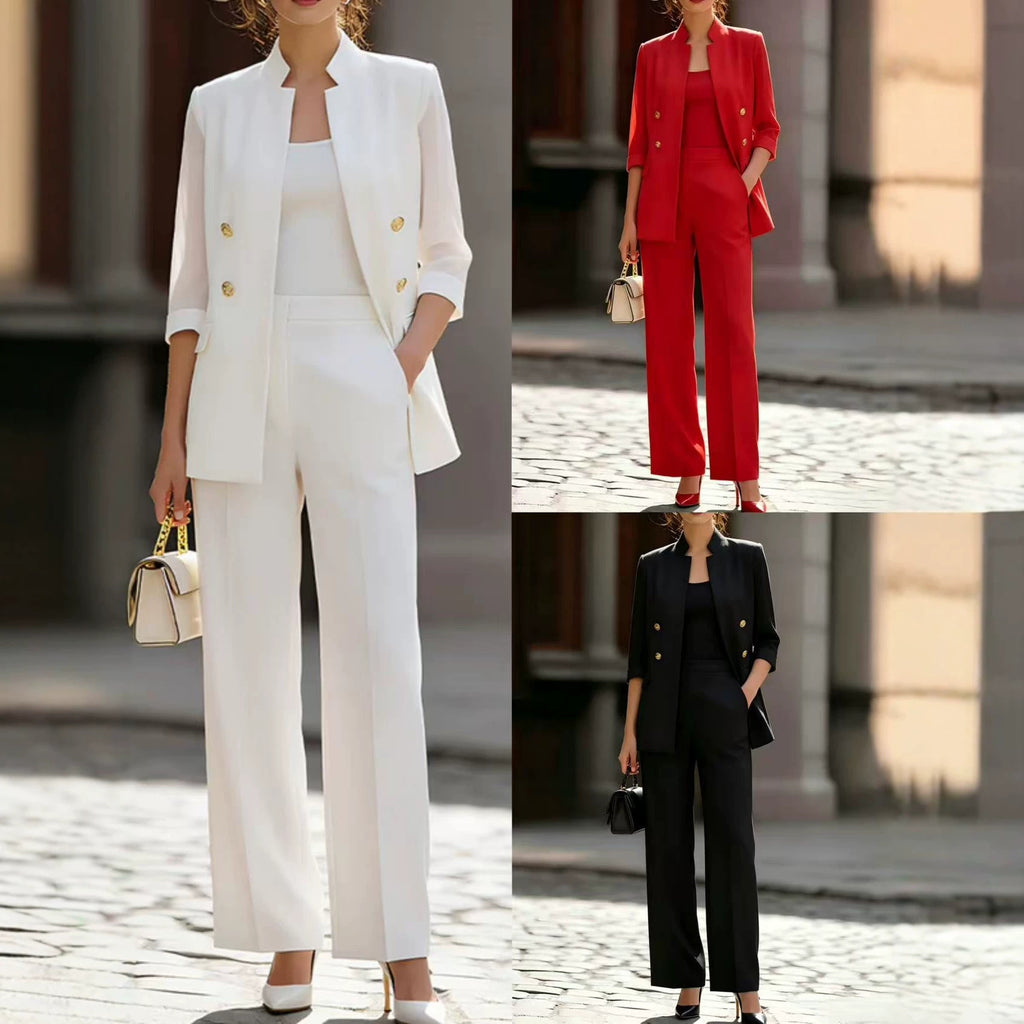 Solid-color Casual Chic Suit Wide-leg Pants Two-piece Set – Premium 0 | RICALOUX