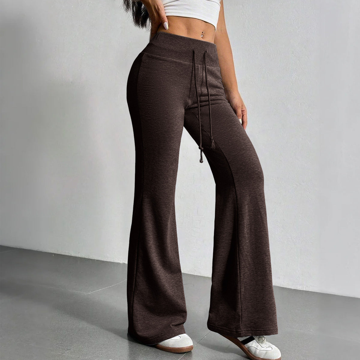 Fashionable Drawstring High-waist Casual Flared Trousers by Ricaloux
