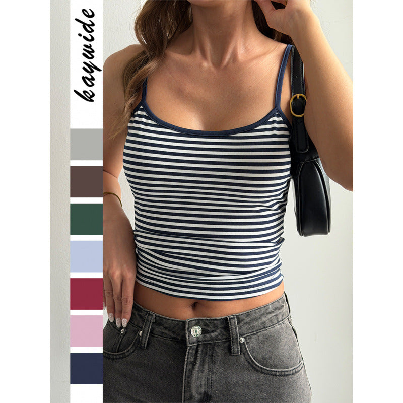 Womens Striped Strap Tank Top T-Shirt by Ricaloux