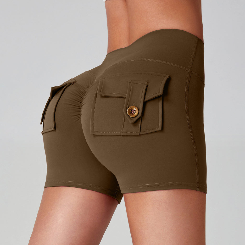 Women's High-Waisted Cargo Yoga Shorts With Pocket, Peach Hip Design Bare-Skin Feel, High Elastic, Quick-Dry Running & Fitness Pants by Ricaloux
