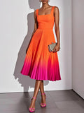 Square-neck Mid-length Dress With Gradient Pleats – Premium 0 | RICALOUX