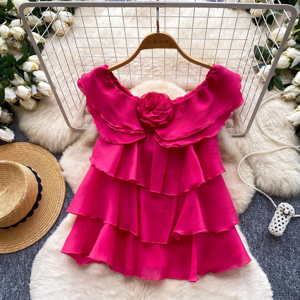 Womens Solid-color Chiffon Blouse With Ruffled Hem by Ricaloux