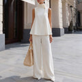 Womens Stand-collar Sleeveless Top And Elastic-waist Wide-leg Pants by Ricaloux
