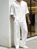 Mens Solid-Color Linen Long-Sleeve Shirt And Pants Two-Piece Set – Premium 0 | RICALOUX