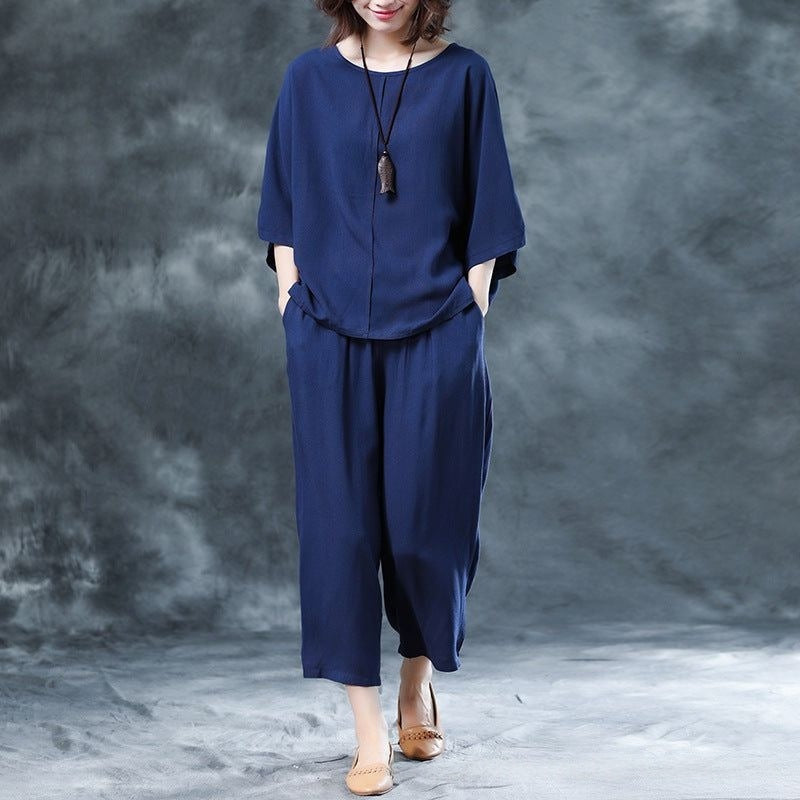 Womens Solid-Color Casual Wide-Leg Pants Set by Ricaloux