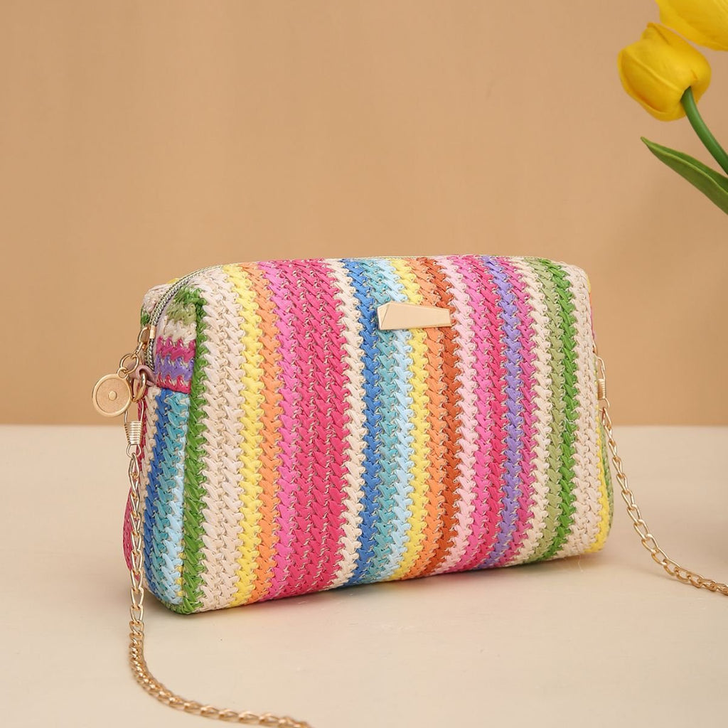 Rainbow Straw Bag Woven Camera Bag All-match Girls Crossbody Bag - RICALOUX