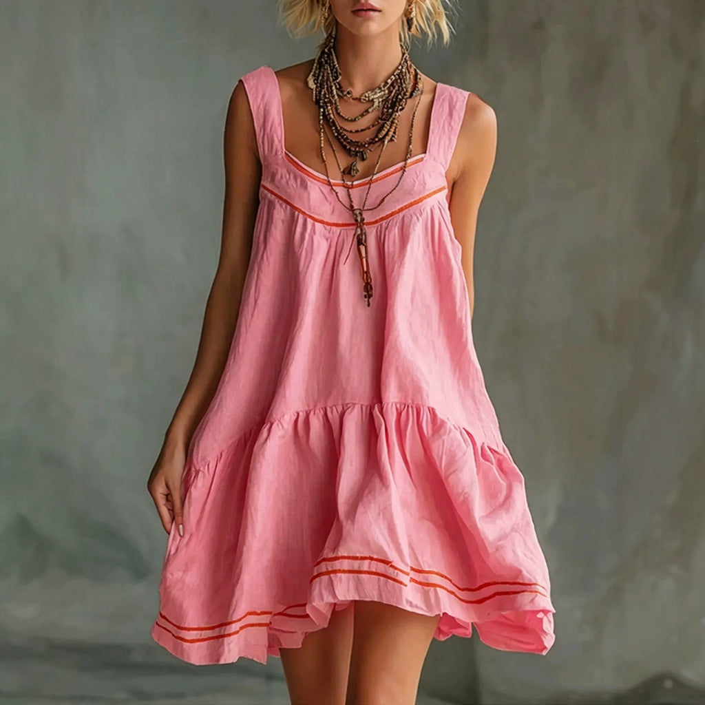New Retro Casual Chic Embossed Comfortable Solid-color Cotton-linen Mini Slip Dress – Premium 0 | RICALOUX