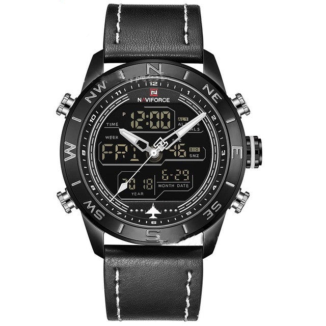 NAVIFORCE 9144 Fashion Gold Men Sport Watches Mens LED Analog Digital Watch Army Military Leather Quartz Watch Relogio Masculino – Premium 0 | RICALOUX