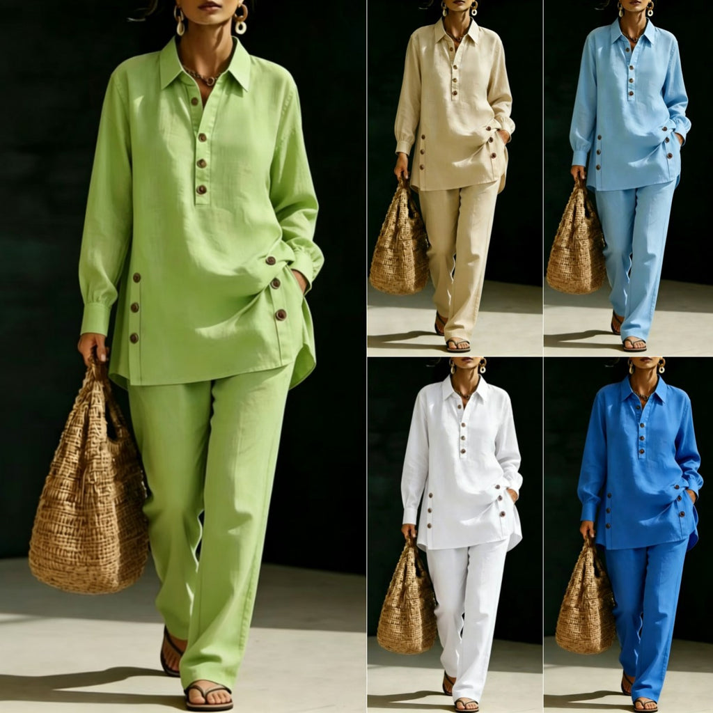 Long-sleeve Shirt And Casual Trousers Two-piece Set – Premium 0 | RICALOUX