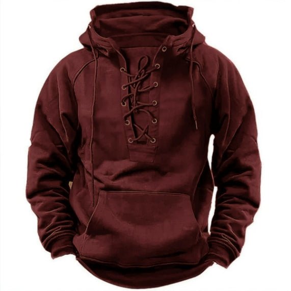 Ins Lace-up Hoodie Casual Sports Pocket Sweatshirt Men's Long-sleeved Top Clothing - RICALOUX