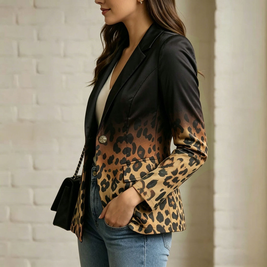 Leopard-Print Gradient Long-Sleeve Coat For Women by Ricaloux