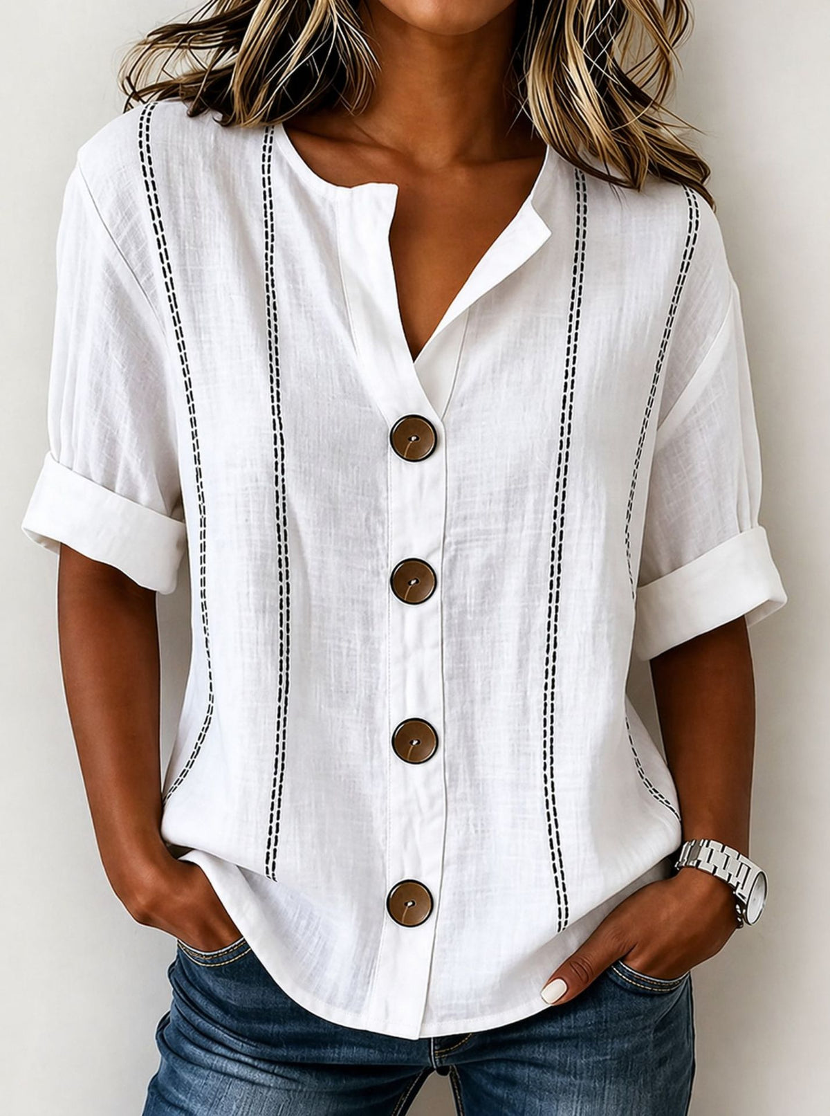 Summer Striped Button-up Blouse For Women by Ricaloux