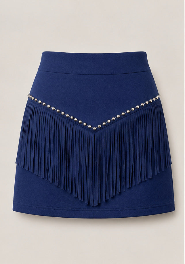 Retro Tassel-studded Faux Suede A-line Mini Skirt by Ricaloux