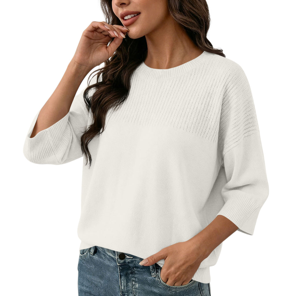Round Neck Seven Quarter Sleeve Knitted Sweater For Women, Loose Fit And Slim Fit, Slim Fit Pullover Top – Premium 4 | RICALOUX