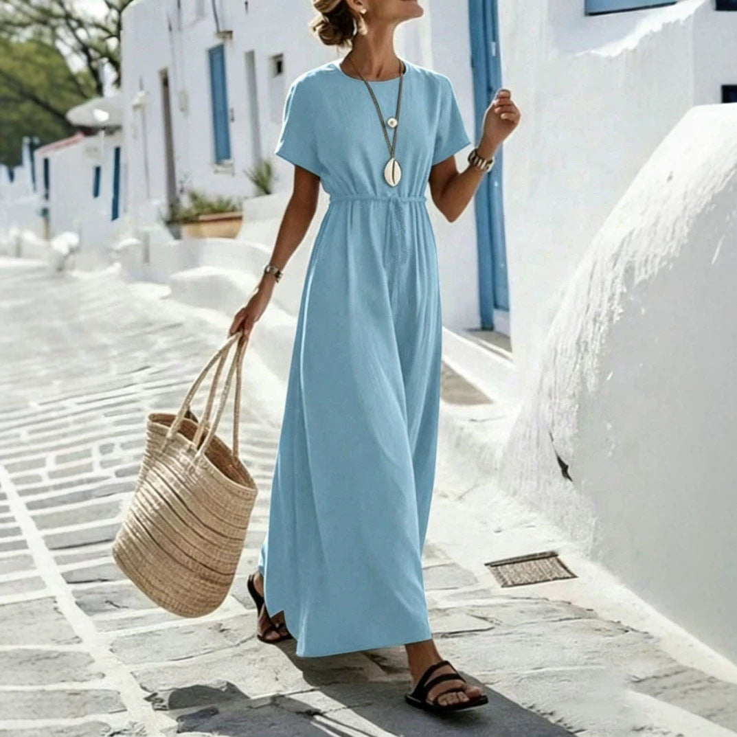 Womens Short-Sleeve Belted Resort Dress by Ricaloux