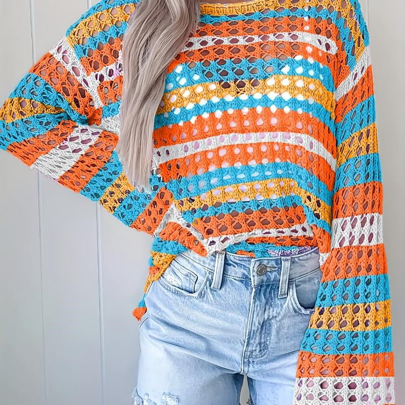Summer Knit Hollow Out Stripe Top by Ricaloux