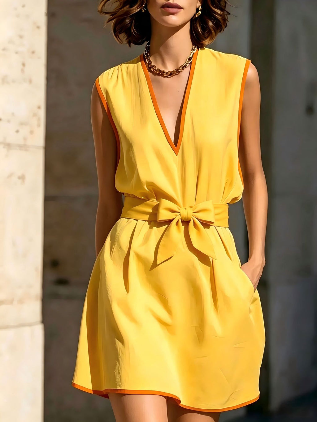Sleeveless V-neck Waist-cinching Lace-up Dress For Women – Premium 0 | RICALOUX