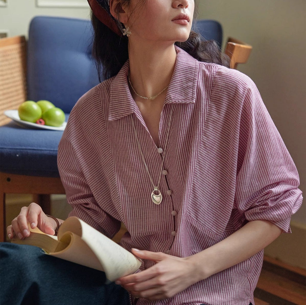 French-striped Lightweight Sun-protection Shirt by Ricaloux