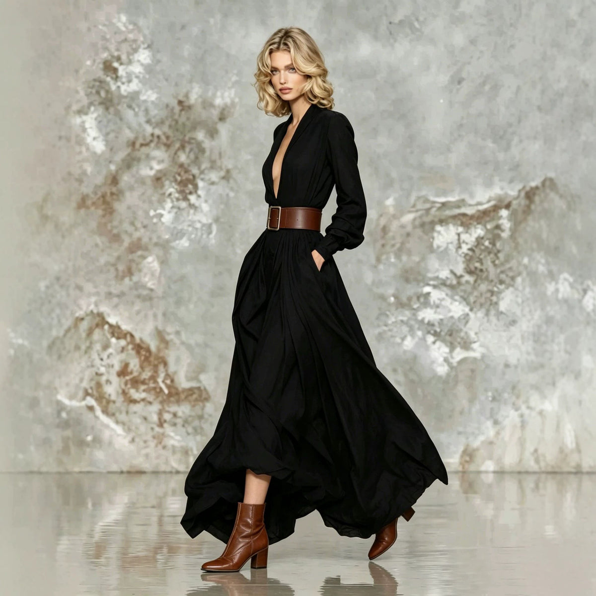Long Skirt Waist-cinching Dress For Women by Ricaloux