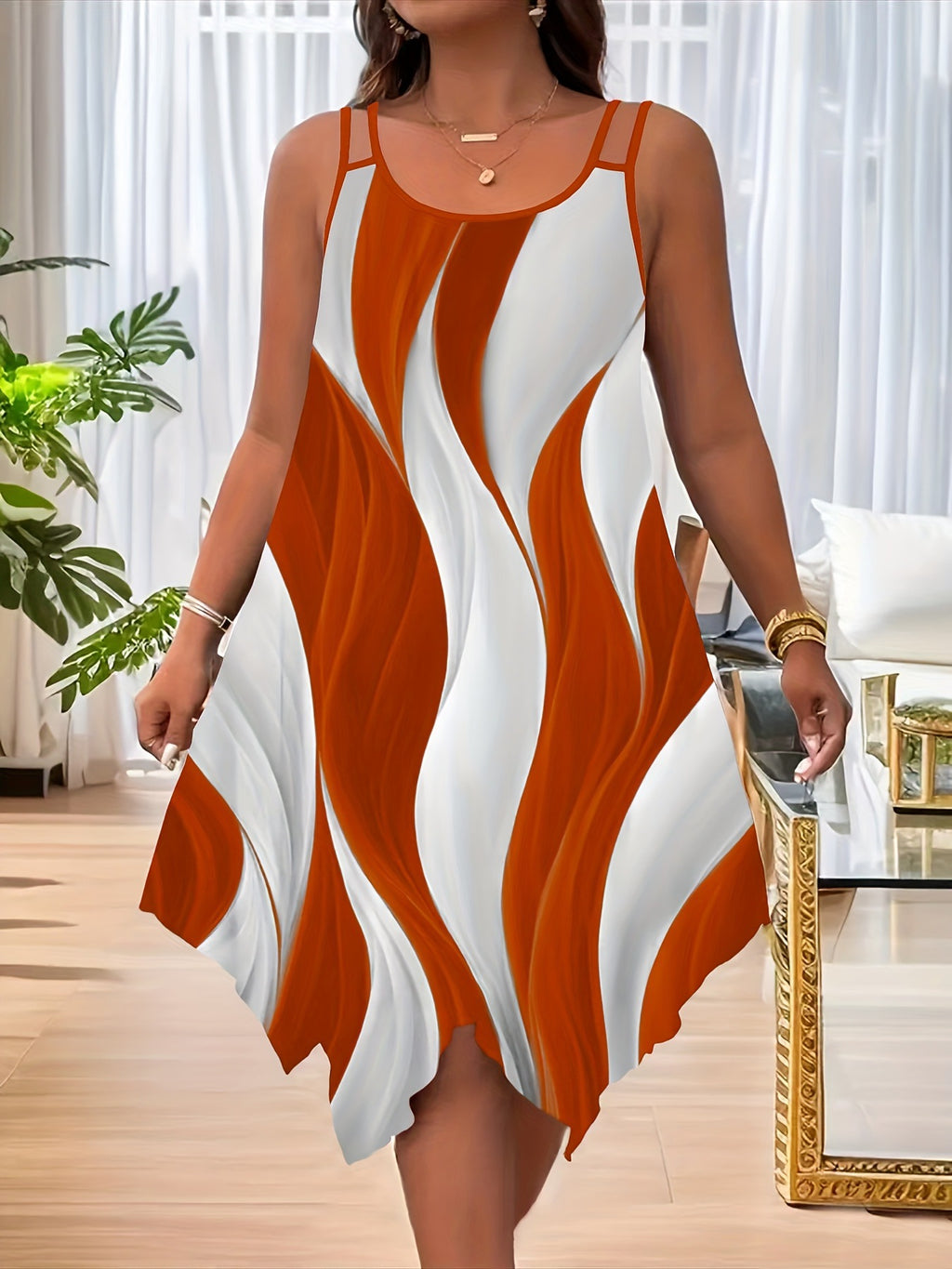 Womens Stylish Dress With A Flared Hem Dual Straps And A Random Print – Premium 0 | RICALOUX