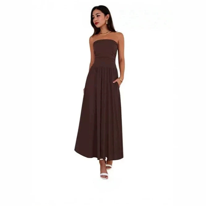 Vintage-tinged Pleated Patchwork Strapless Evening Dress by Ricaloux