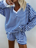 Womens Striped V-Neck T-Shirt And Shorts Set – Premium 0 | RICALOUX