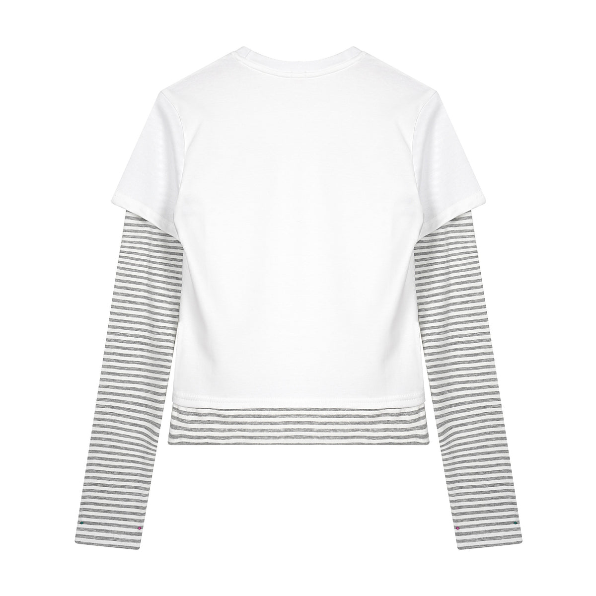 Fake Two-piece Striped Patchwork Long-sleeve T-shirt by Ricaloux