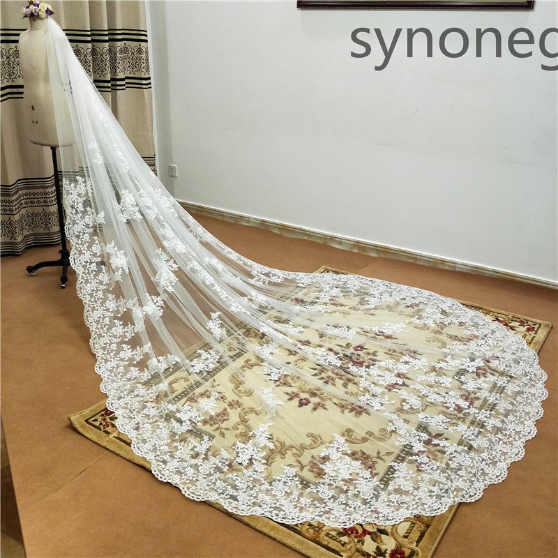 New Pattern Cathedral Length Bridal Lace Veil - RICALOUX