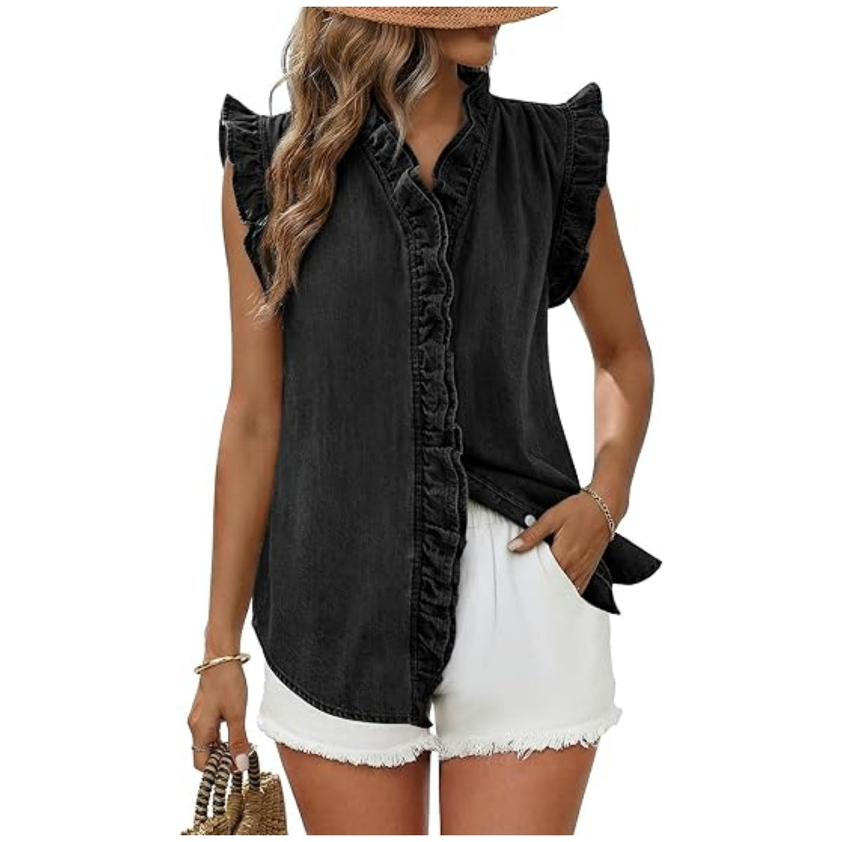 Womens Summer Casual Washed Denim Vest Top by Ricaloux