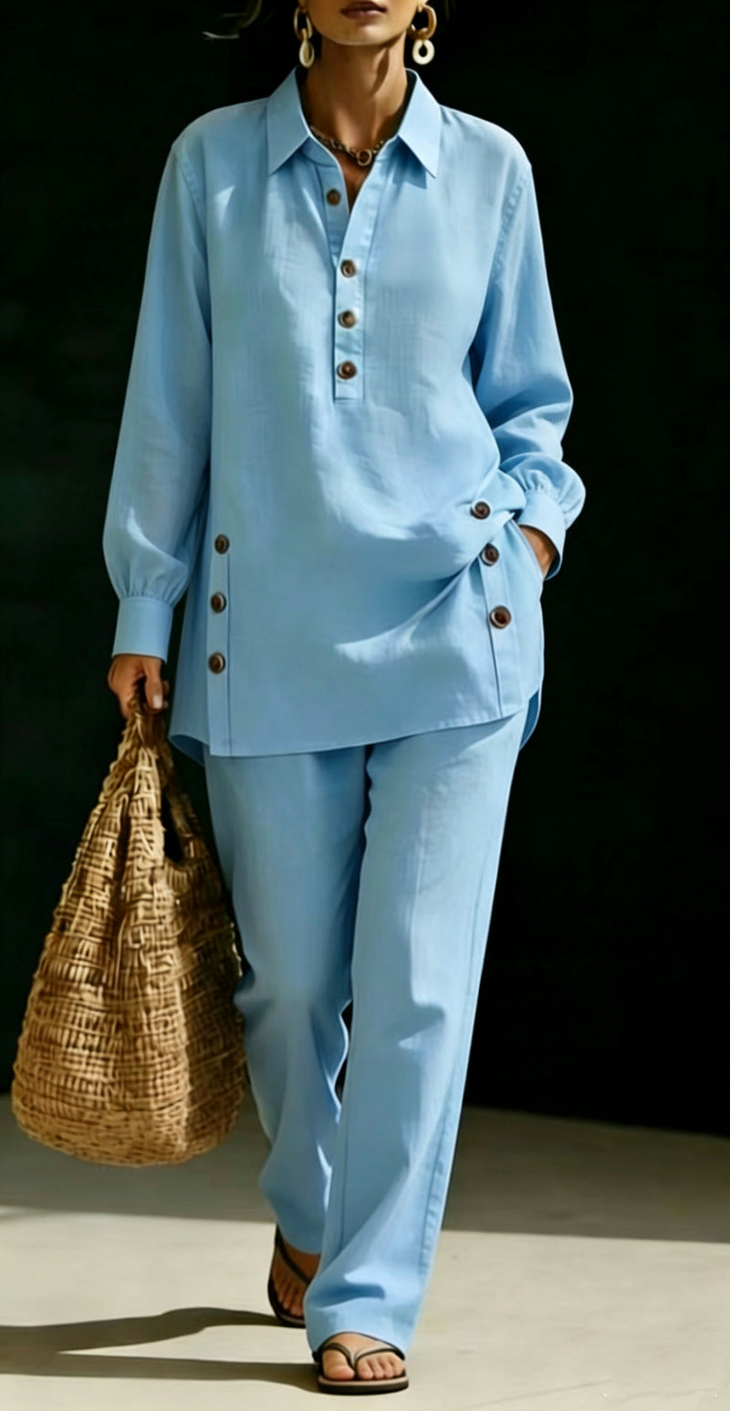Long-sleeve Shirt And Casual Trousers Two-piece Set – Premium 0 | RICALOUX
