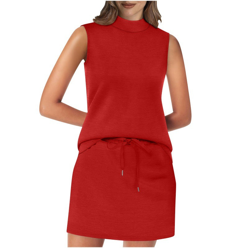 Sleeveless Stand-Neck Top And Short Skirt Two-Piece Set For Summer Beach Vacations by Ricaloux