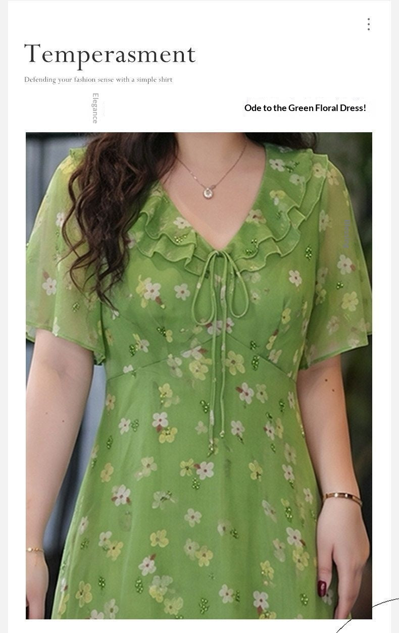 Women's Green Floral Fashion Casual Dress by Ricaloux