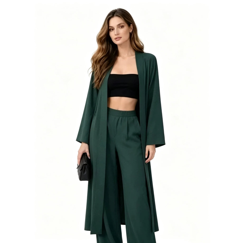Strap-detailed Robe And Straight-leg Pants Two-piece Set by Ricaloux